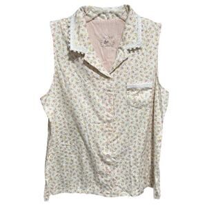 Cottagecore Aria Womens Coquette Sleeveless Button Shirt Size Large Floral